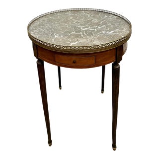 1910s Antique French Louis XVI Mahogany & Marble Bouillotte Center Table For Sale