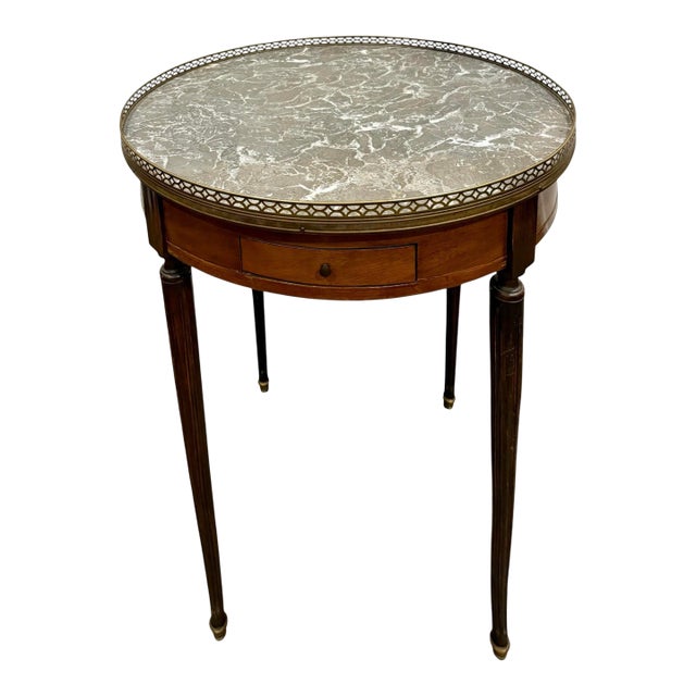 1910s Antique French Louis XVI Mahogany & Marble Bouillotte Center Table For Sale