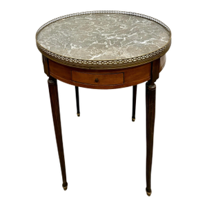 1910s Antique French Louis XVI Mahogany & Marble Bouillotte Center Table