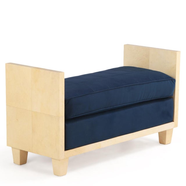 Fully wrapped in warm-toned Pergamino parchment, this bench combines minimalist geometry with luxurious natural texture....