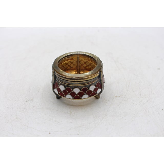 Early 20th Century Russian Silverplate, Champleve, and Glass Salt Dip For Sale - Image 4 of 9