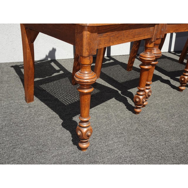 Set of Four Antique Jacobean Oak Cane Dining Chairs W Carved Backrests For Sale - Image 10 of 12