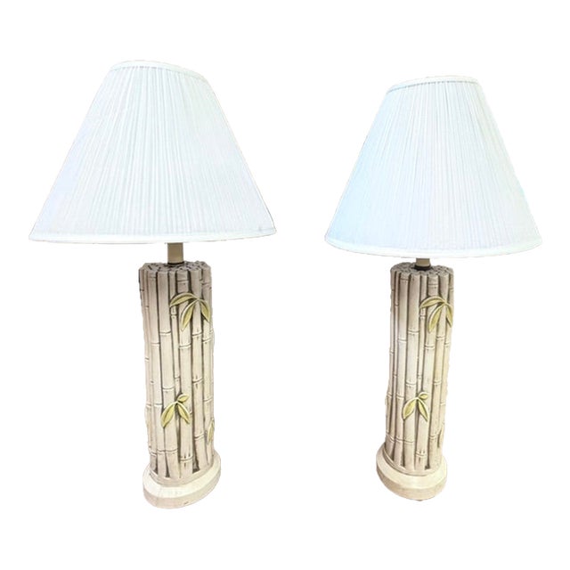 Mid Century Palm Beach Faux Bamboo Table Lamps, a Pair For Sale