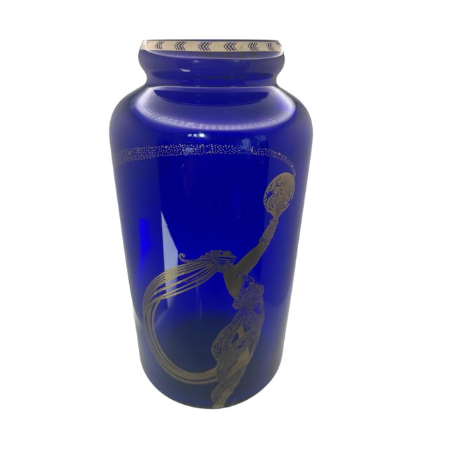 Art Deco Style Erte Fireflies Cobalt Vase For Sale - Image 10 of 13