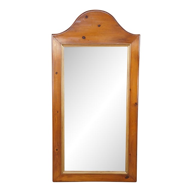 Late 20th Century French Country Knotty Pine Camelback Wall Hanging Full Length Dressing Mirror For Sale
