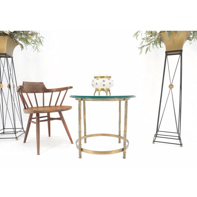 Metal Occasional 3/4" Thick Round Glass Top Brass Faux Bamboo Base Side End Lamp Table For Sale - Image 7 of 10