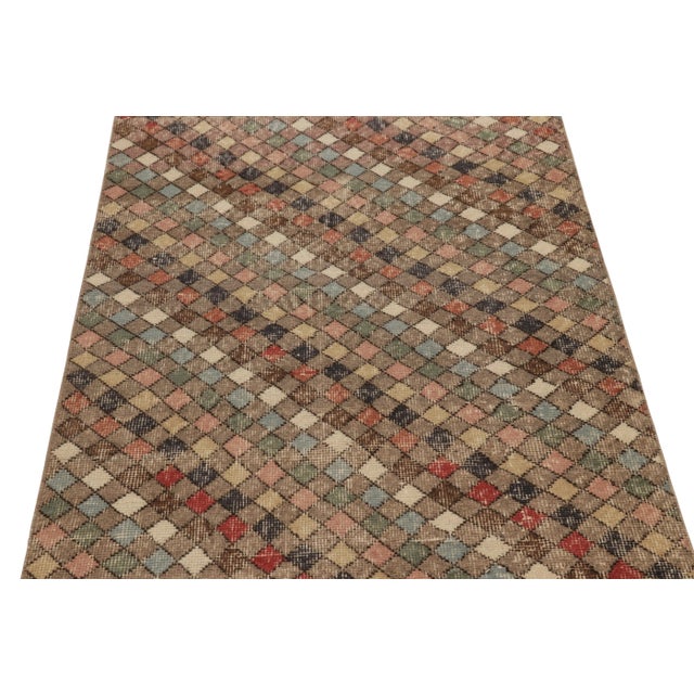 Rug & Kilim Vintage Distressed Runner Rug, Polychromatic Diamond Pattern - Rug & Kilim For Sale - Image 4 of 8