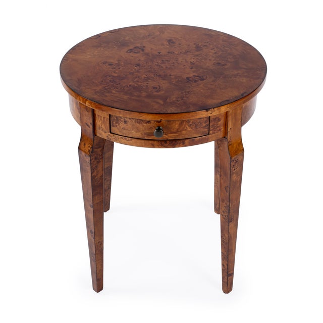 Wood Archer 20 in. W Round Burl Wood 1 Drawer Side Table, Traditional Burl For Sale - Image 7 of 11