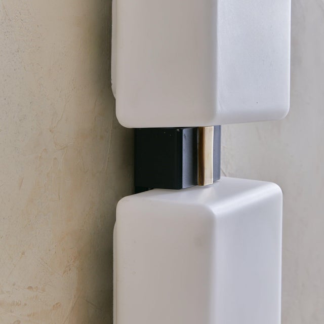 French Glass + Brass Wall Sconce in the Manner of Maison Arlus, 1960s For Sale - Image 11 of 11