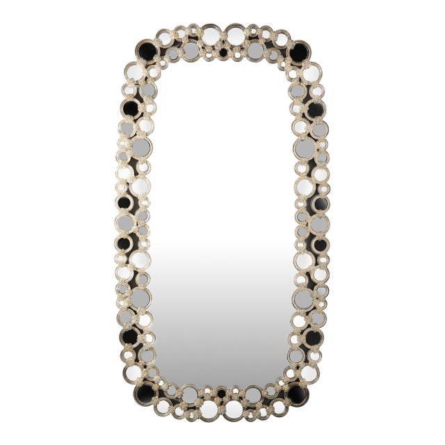 Modernist Hand-Blown Murano Glass Mirror W/ Gold Fleck Applique Border Detailing For Sale