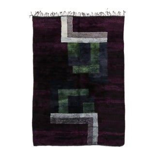 Rug & Kilim’s Moroccan Rug in Purple With Art Deco Style Geometric Patterns For Sale