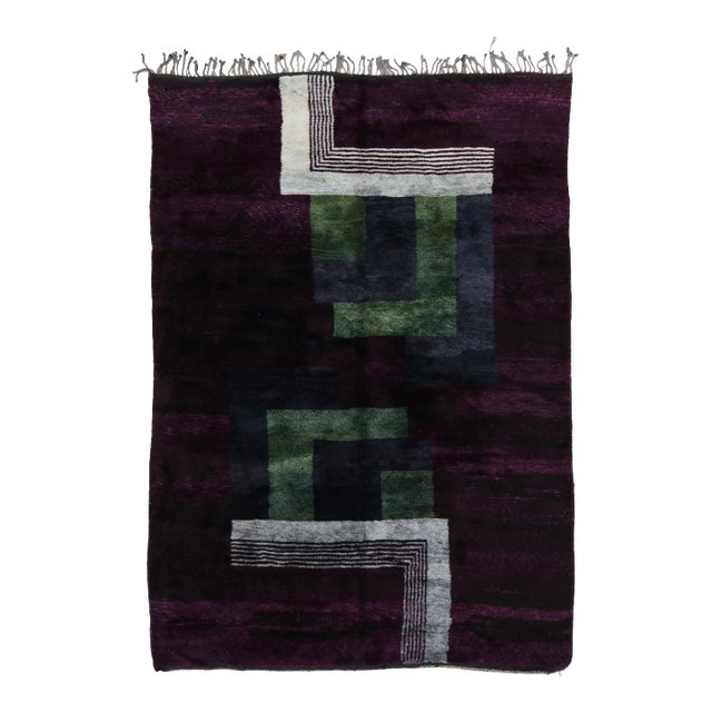 Rug & Kilim’s Moroccan Rug in Purple With Art Deco Style Geometric Patterns For Sale