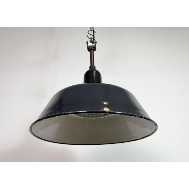 Industrial Black Enamel Factory Lamp with Porcelain Top, 1950s For Sale - Image 9 of 18