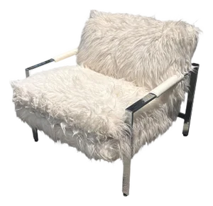 Milo Baughman for Thayer Coggin Chrome and Flokati Faux Fur Lounge Chair