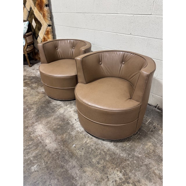 Castro Convertibles Mid Century Swivels Thibaut Vegan Leather - A Pair For Sale - Image 11 of 11