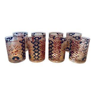 Vintage Culver Imari Rocks Glasses 22k Gold Chinoiserie Barware - Set of 8 For Sale