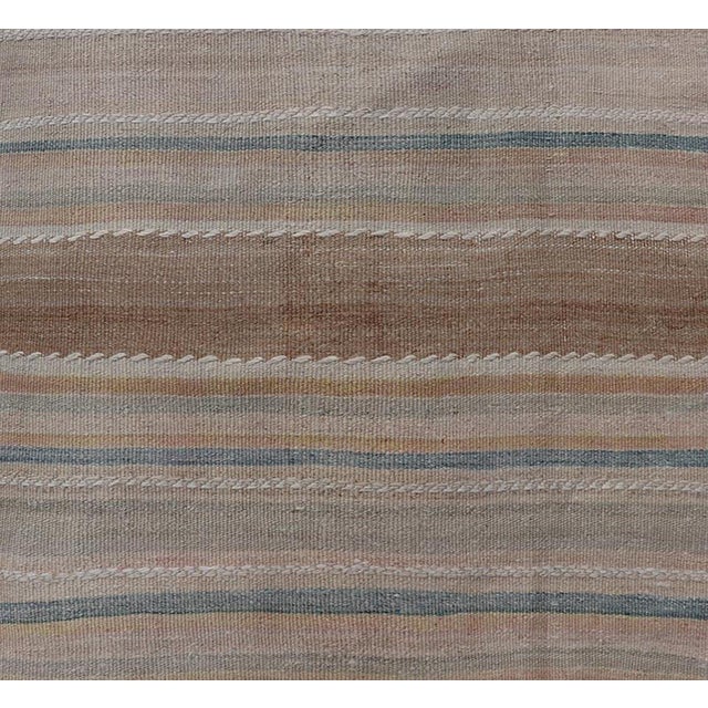 Textile Vintage Turkish Kilim Runner Neutral Striped Beige Brown Wool Flatweave For Sale - Image 7 of 11
