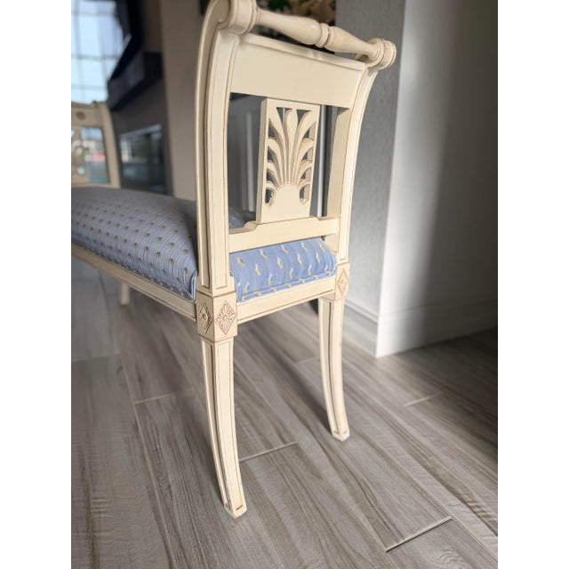 Late 19th Century French Directoire Style Painted Bench With Light Blue Upholstery For Sale - Image 4 of 10