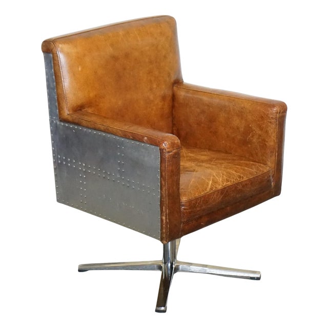 Vintage Brown Leather Aviator Chair For Sale