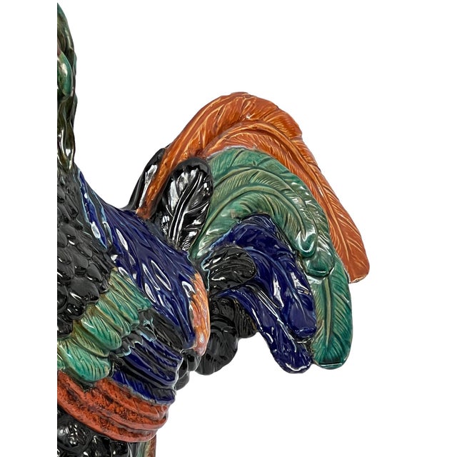 Large French Polychromed Ceramic Rooster in the Manner of Choisy-Le-Roi For Sale - Image 4 of 12