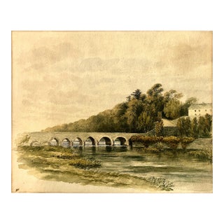 Early 19th-Century Irish Landscape of Leixlip Bridge Over the River Liffey, County Kildare For Sale