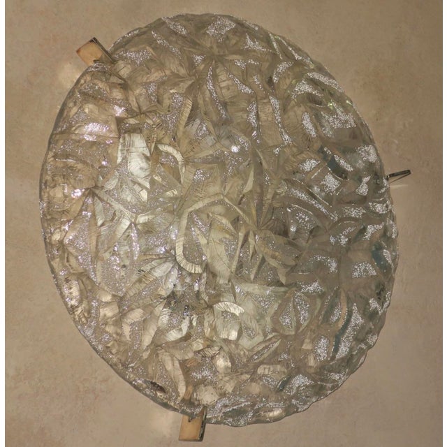 Frosted Ice Glass and Brass Plafonnier from Kaiser Leuchten, 1970s For Sale - Image 4 of 13