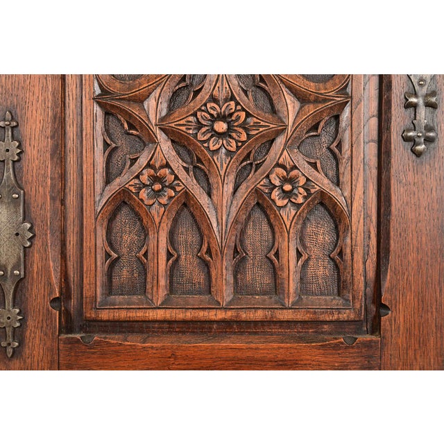 Wood Antique French Renaissance Revival Ornate Carved Oak Bar Cabinet, Circa 1890s For Sale - Image 7 of 15