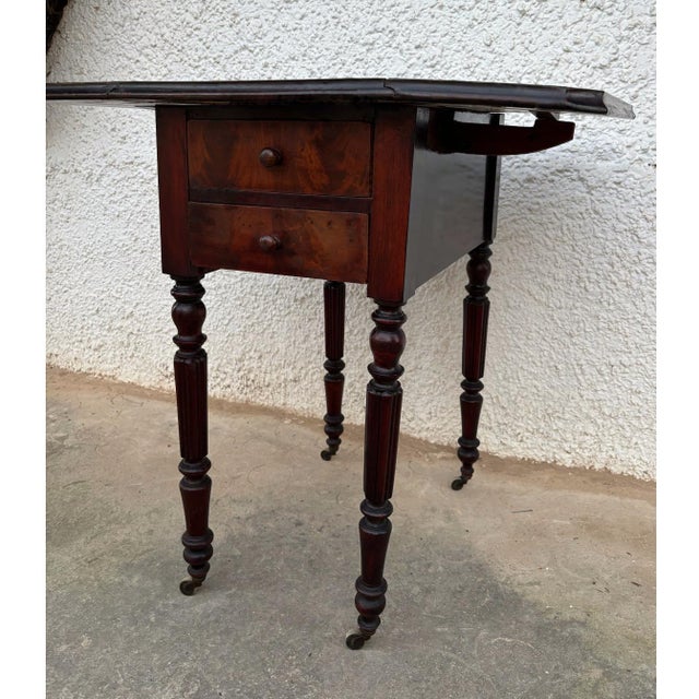 Wood Victorian Wood Drop-Leaf Side Table with Turned Legs, 19th Century For Sale - Image 7 of 8