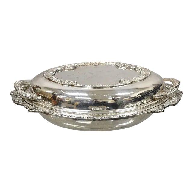 Vintage Silverplate Victorian Style Ornate Lidded Vegetable Serving Dish Platter For Sale