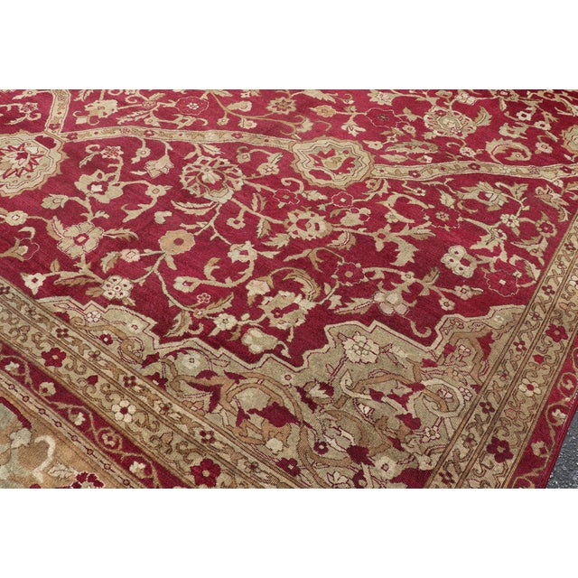 Large Antique Agra Carpet With Floral Design in Tones of Red and Taupe For Sale - Image 14 of 17
