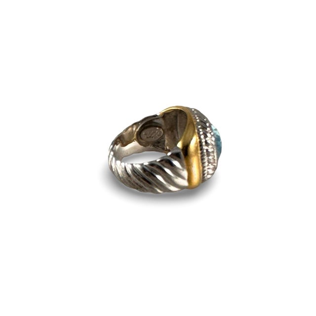 Contemporary Sterling and Gold Vermeil Blue Topaz Ring Sz 7 For Sale - Image 3 of 7
