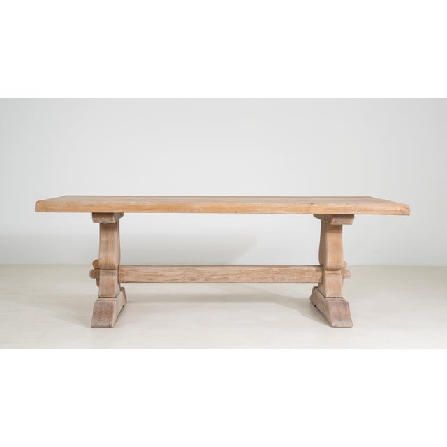Brown Oak Trestle Dining Table For Sale - Image 8 of 15