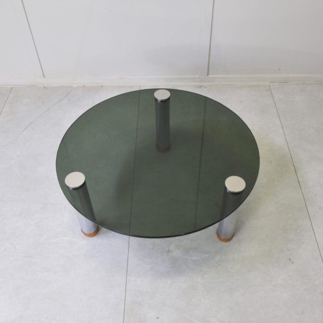 Round Coffee Table in Smoked Glass and Steel by Marco Zanuso for Zanotta Marcuso, 1970s For Sale - Image 6 of 9