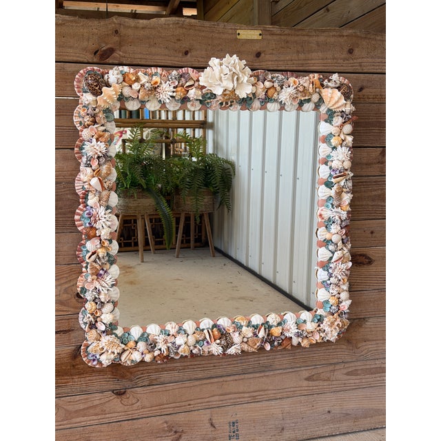 Custom Coastal Seashell Wall Mirror With Coral & Mixed Shell Mosaic Frame For Sale - Image 11 of 12