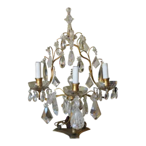 1890 Large Antique French Louis XV Gilt Bronze W/ Rock Crystal Girandole/ Table Lamp by Maison Bagues
