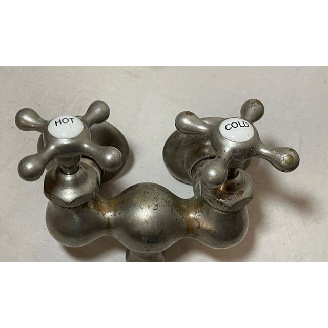 Antique Nickel Plated Brass Mueller Porcelain Industrial Wall Faucet Fixture For Sale - Image 4 of 12