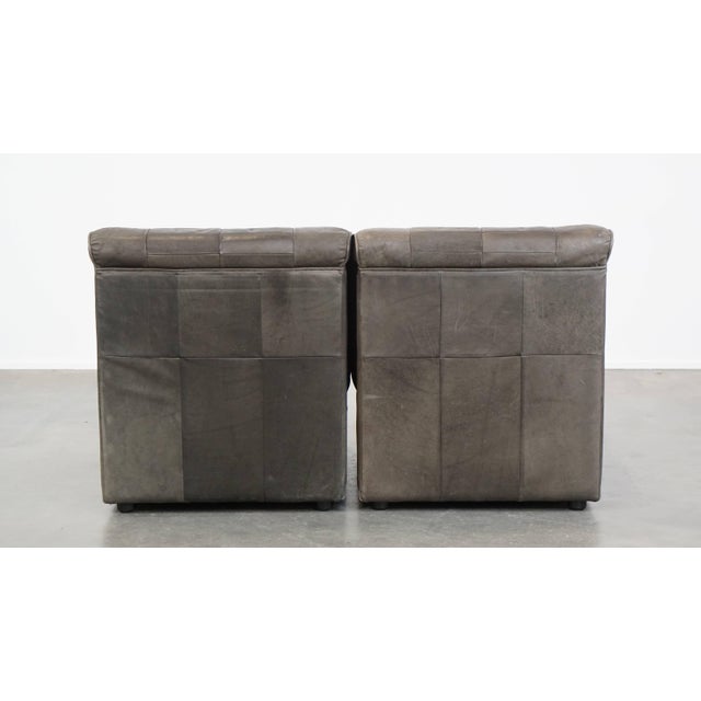 Grey Leather Modular Sofa and Ottoman, 1970s, Set of 3 For Sale - Image 4 of 18