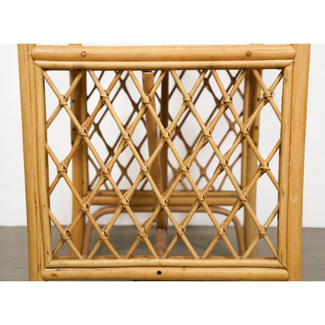 Tan Vintage Coastal Rattan Bistro Table & Chairs Set, New Tropical Fabric, 1970s For Sale - Image 8 of 13