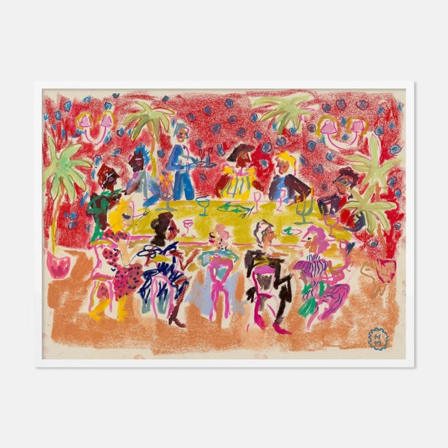 Happy Menocal At a Dinner Party by Happy Menocal in White Frame, Medium Art Print For Sale - Image 4 of 4