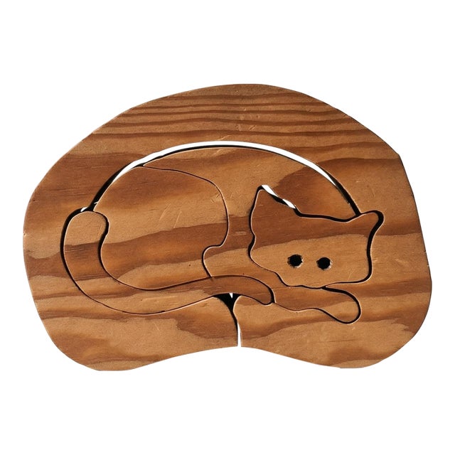 Vintage Wood Cat Toy Puzzle For Sale