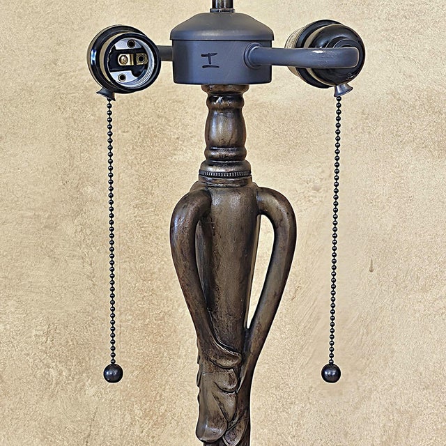 Metal Mission-Style Tiffany Stained Glass Table Lamp by K L Lighting For Sale - Image 7 of 18