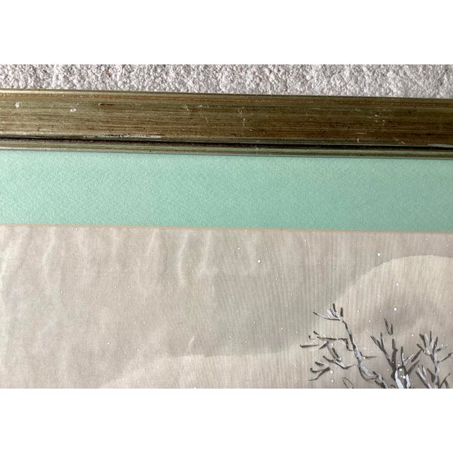 Light Gray Vintage Chinese Original Painting on Linen, Winter Scene, Signed and Sealed For Sale - Image 8 of 11