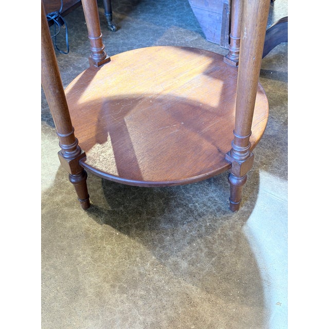 Vintage Louis XVI Style Round Marble Top Side Table With Lower Shelf For Sale In New York - Image 6 of 8
