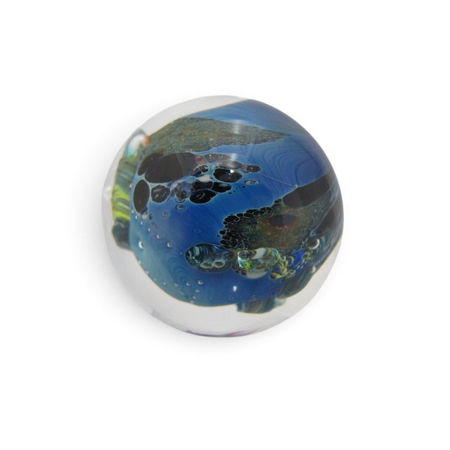 Josh Simpson Inhabited Planet Earth Art Glass Marble Sculpture Paperweight For Sale - Image 9 of 10