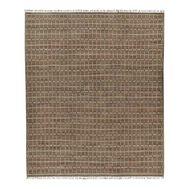 Rug & Kilim’s Moroccan Rug with Beige-Brown Stripes and Geometric Pattern - 12x15 For Sale