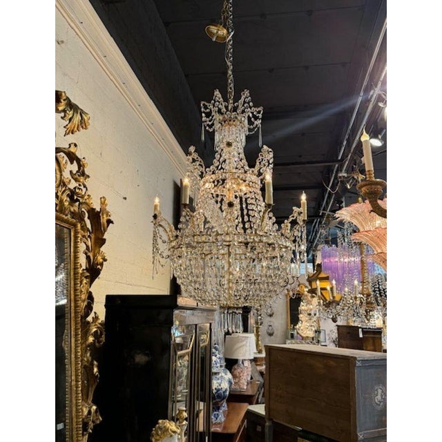 Traditional Antique Italian Beaded Basket Form Chandelier For Sale - Image 3 of 9
