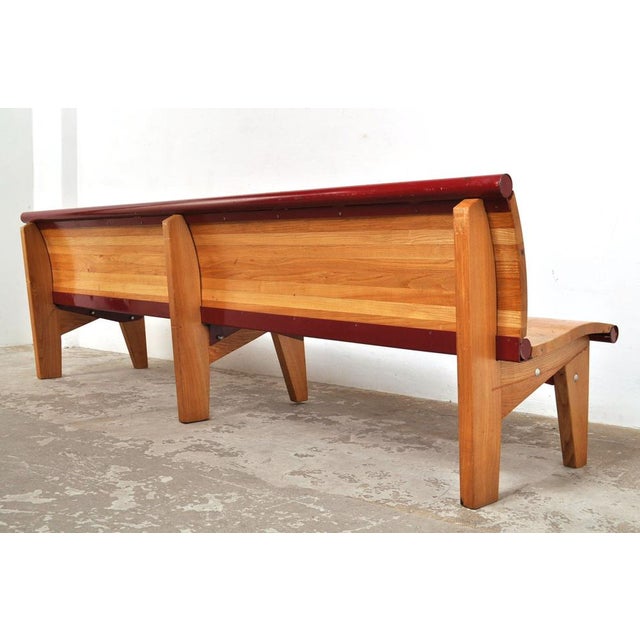 Very nice benches from an Eindhoven high school. 1950s. Solid oak with steel pipes/connections to the wood. Beautifully...