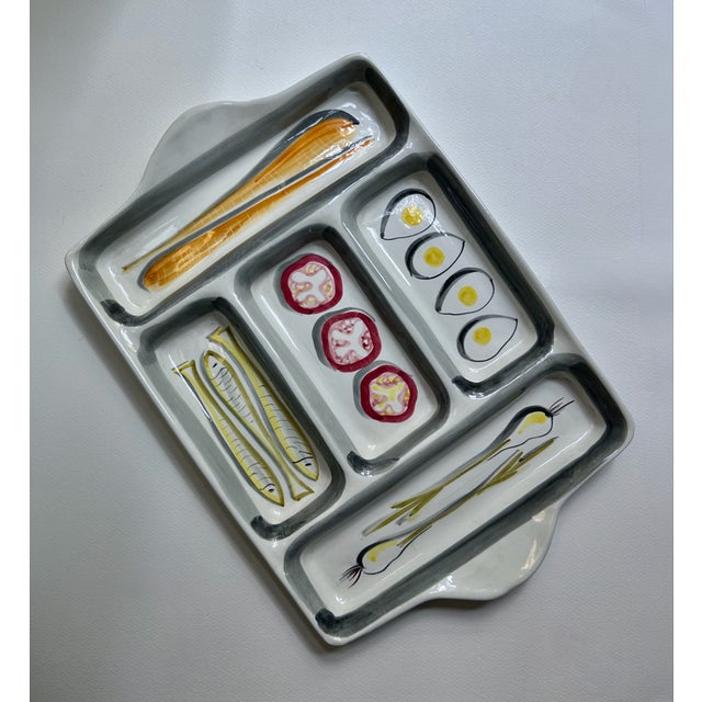 Mid 20th Century Italian Modern Hand Painted Handled Art Pottery Tray For Sale - Image 9 of 18