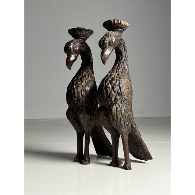 Set of 2 fantastic hand-carved wooden statues of eagles. May have been part of a piece of furniture or architectural...