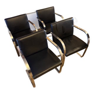 Knoll Brno Black Leather Chairs Quantity of 4 For Sale